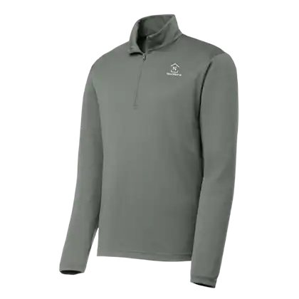Men's performance quarter-zip pullover in dark green color displayed on a plain background.